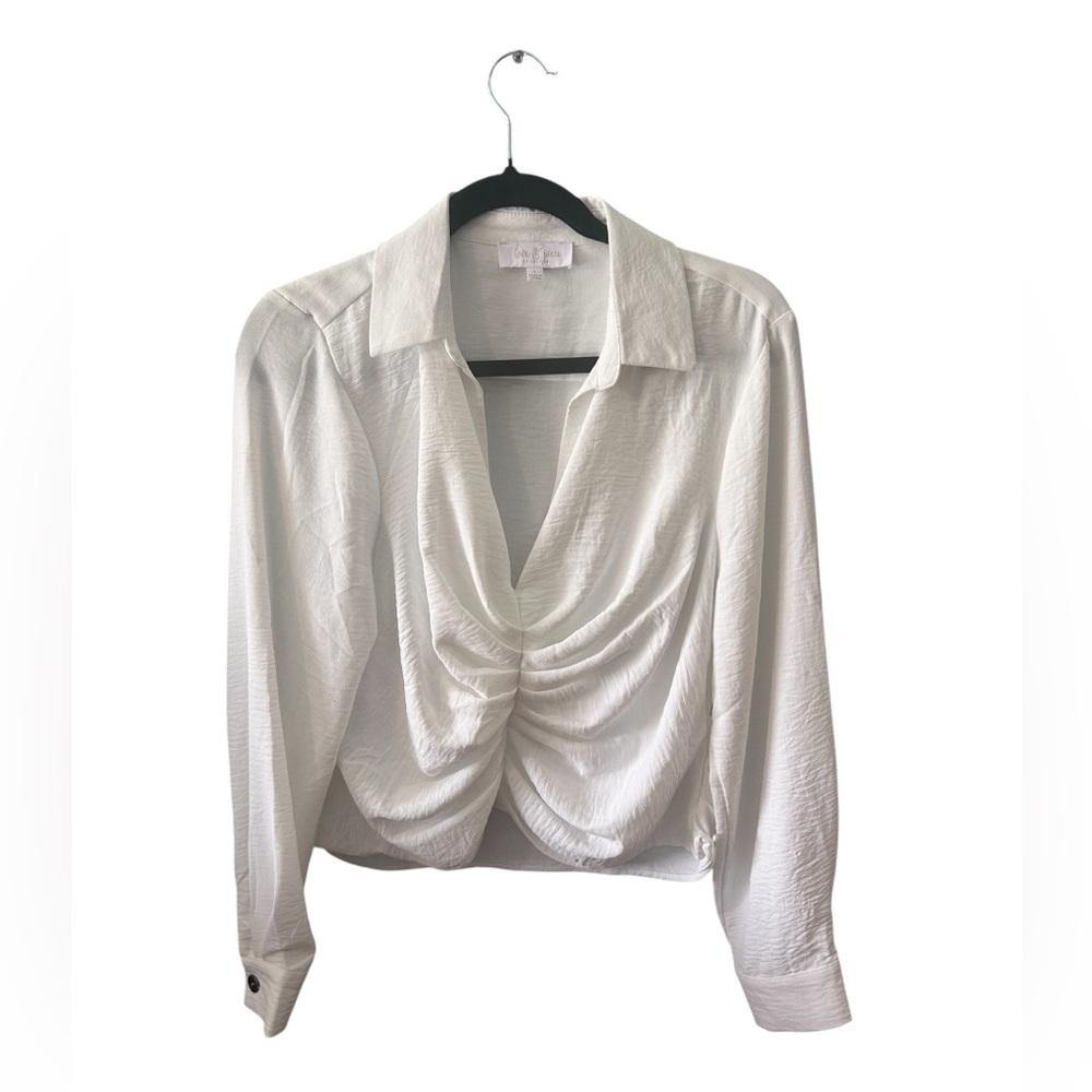 Love Piece long Sleeve Ruched Crop Blouse white woman large coquette office work